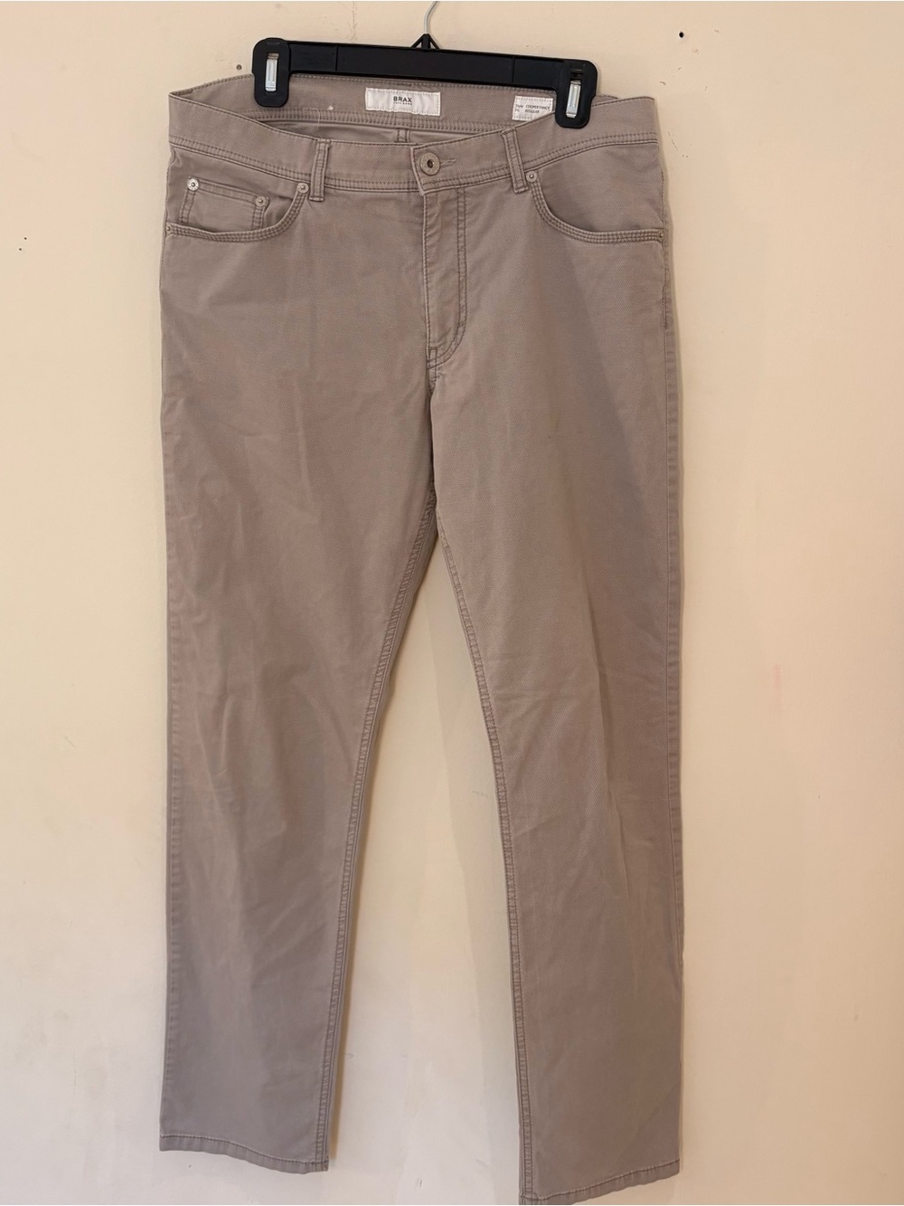 Brax Cooper Fancy Regular Fit 5-Pocket Men's Pants in Taupe Sz 33